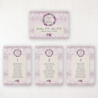 Wisteria Garden Wedding Table Plan Cards Personalised with Table Names and Guest Names