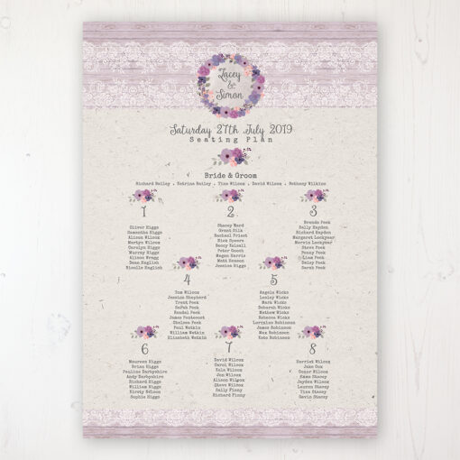 Wisteria Garden Wedding Table Plan Poster Personalised with Table and Guest Names