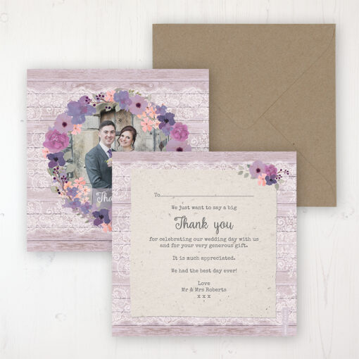 Wisteria Garden Wedding Thank You Card - Flat Personalised with a Message & Photo