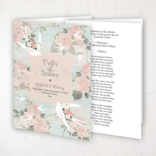 Dancing Swallows Wedding Order of Service - Booklet Personalised Front & Inside Pages
