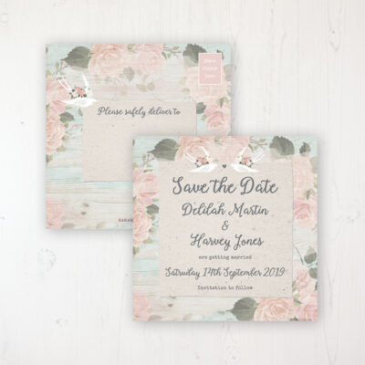 Dancing Swallows Wedding Save the Date Postcard Personalised Front & Back