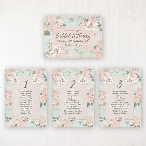 Dancing Swallows Wedding Table Plan Cards Personalised with Table Names and Guest Names