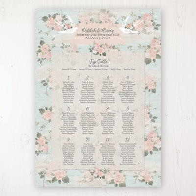 Dancing Swallows Wedding Table Plan Poster Personalised with Table and Guest Names