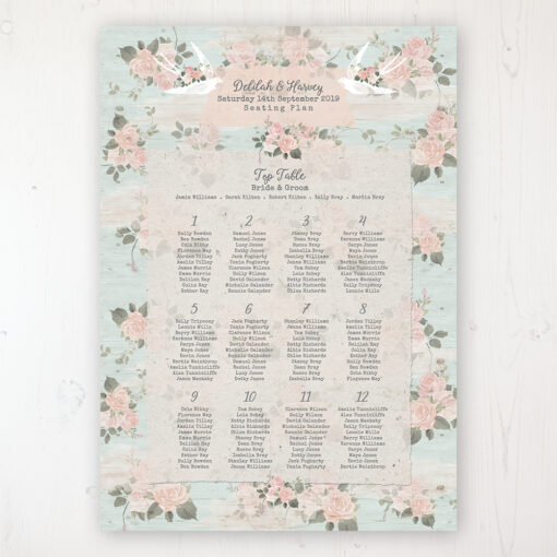 Dancing Swallows Wedding Table Plan Poster Personalised with Table and Guest Names