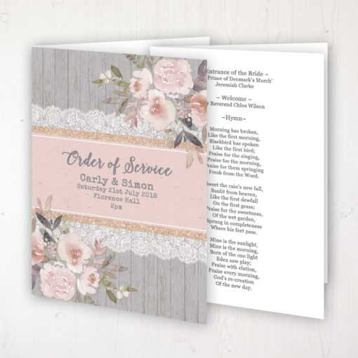 Delicate Mist Wedding Order of Service - Booklet Personalised Front & Inside Pages