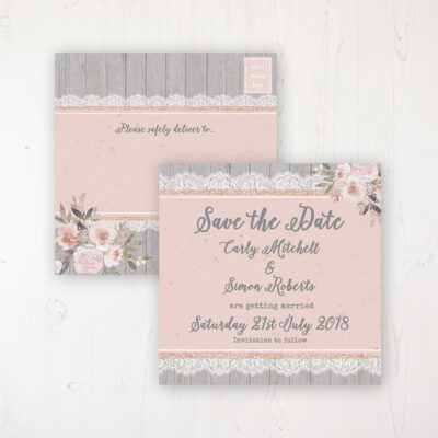 Delicate Mist Wedding Save the Date Postcard Personalised Front & Back