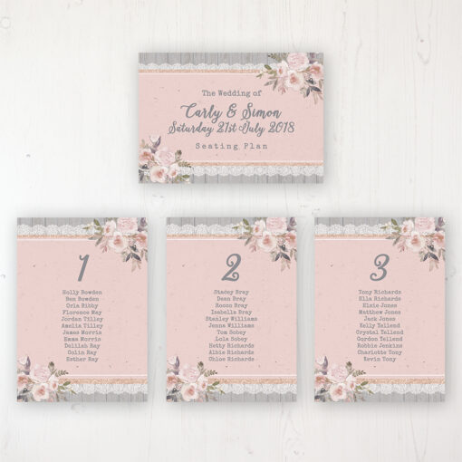 Delicate Mist Wedding Table Plan Cards Personalised with Table Names and Guest Names