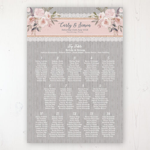 Delicate Mist Wedding Table Plan Poster Personalised with Table and Guest Names