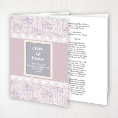 Dusky Dream Wedding Order of Service - Booklet Personalised Front & Inside Pages