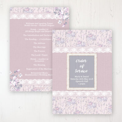 Dusky Dream Wedding Order of Service - Card Personalised front and back