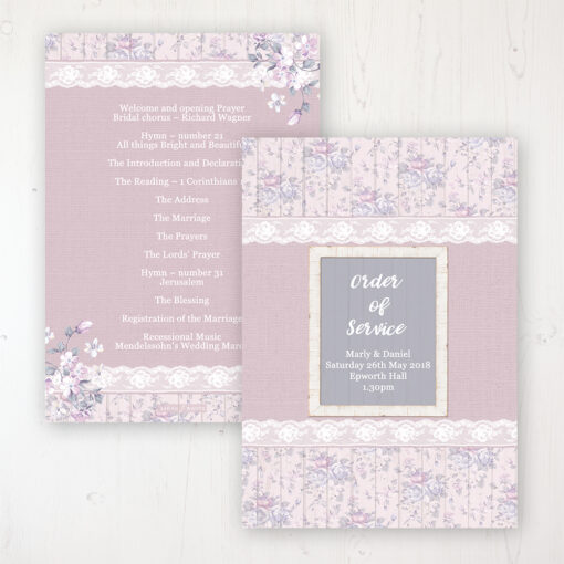 Dusky Dream Wedding Order of Service - Card Personalised front and back