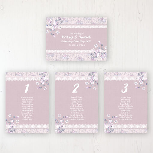Dusky Dream Wedding Table Plan Cards Personalised with Table Names and Guest Names