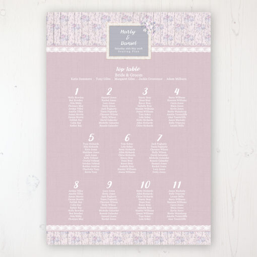 Dusky Dream Wedding Table Plan Poster Personalised with Table and Guest Names