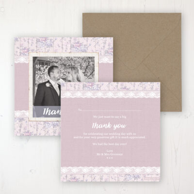 Dusky Dream Wedding Thank You Card - Flat Personalised with a Message & Photo
