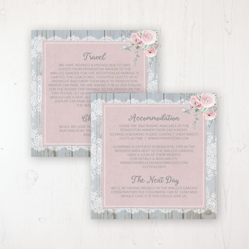 Dusty Flourish Wedding Info Insert Card Personalised Front & Back