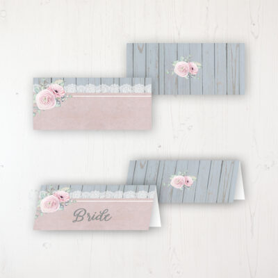 Dusty Flourish Wedding Place Name Cards Blank and Personalised with Flat or Folded Option
