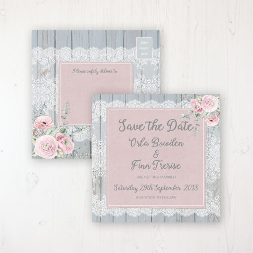 Dusty Flourish Wedding Save the Date Postcard Personalised Front & Back