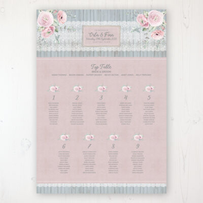 Dusty Flourish Wedding Table Plan Poster Personalised with Table and Guest Names