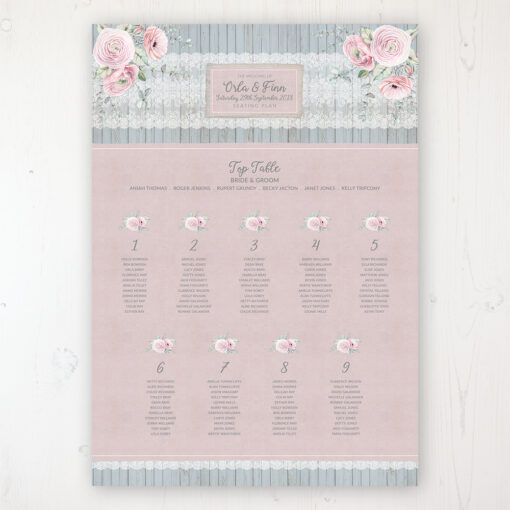 Dusty Flourish Wedding Table Plan Poster Personalised with Table and Guest Names