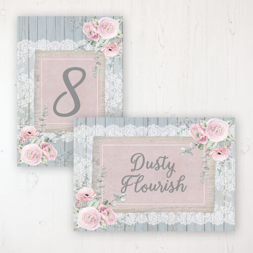 Dusty Flourish Wedding Table Name & Number Personalised Table Name Card and Number Card