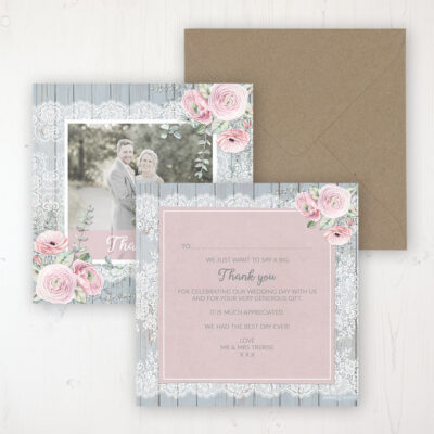 Dusty Flourish Wedding Thank You Card - Flat Personalised with a Message & Photo