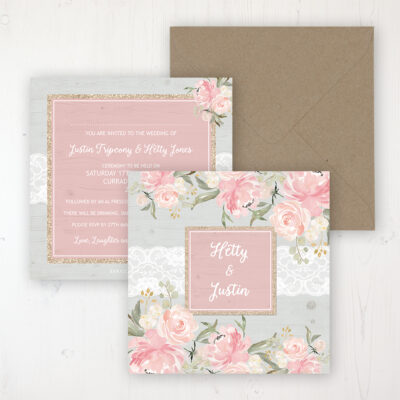 Enchanted Garden Wedding Invitation - Flat Personalised Front & Back with Rustic Envelope