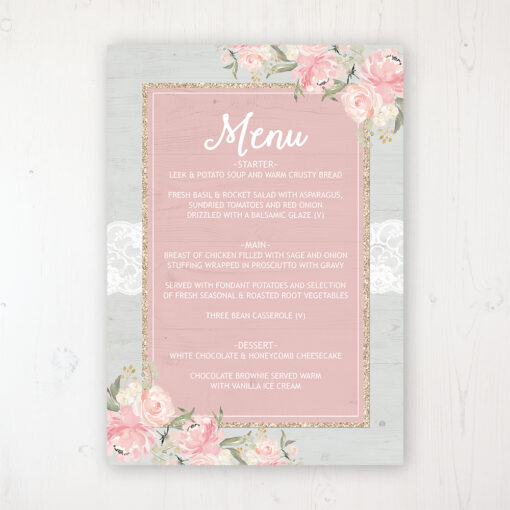 Enchanted Garden Wedding Menu Card Personalised to display on tables