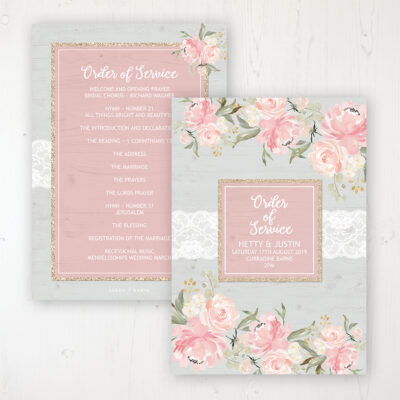 Enchanted Garden Wedding Order of Service - Card Personalised front and back