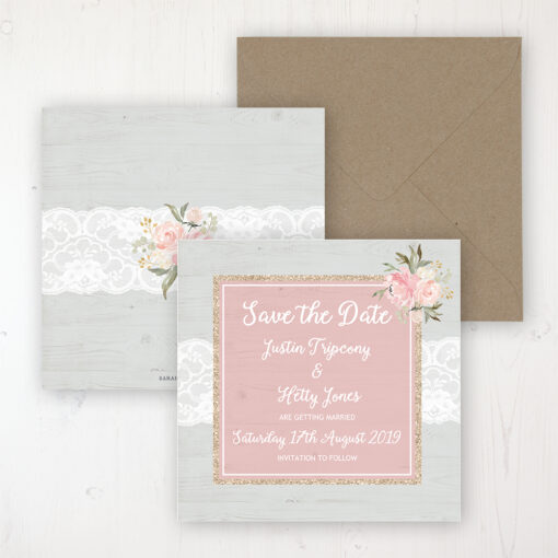 Enchanted Garden Wedding Save the Date Personalised Front & Back with Rustic Envelope