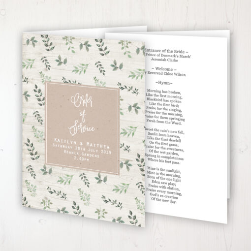 Evergreen Forest Wedding Order of Service - Booklet Personalised Front & Inside Pages
