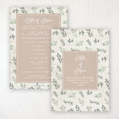 Evergreen Forest Wedding Order of Service - Card Personalised front and back