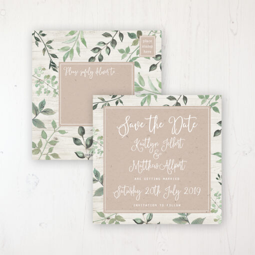 Evergreen Forest Wedding Save the Date Postcard Personalised Front & Back