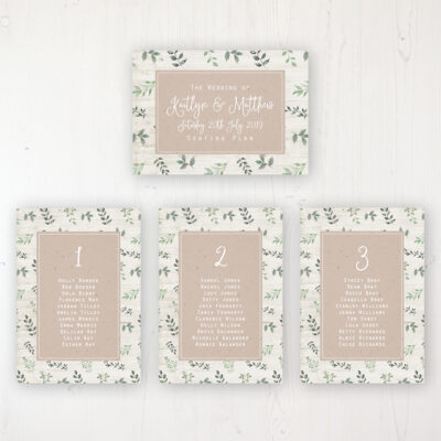 Evergreen Forest Wedding Table Plan Cards Personalised with Table Names and Guest Names
