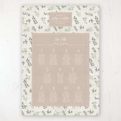 Evergreen Forest Wedding Table Plan Poster Personalised with Table and Guest Names