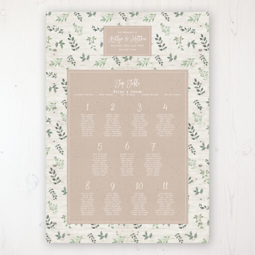 Evergreen Forest Wedding Table Plan Poster Personalised with Table and Guest Names