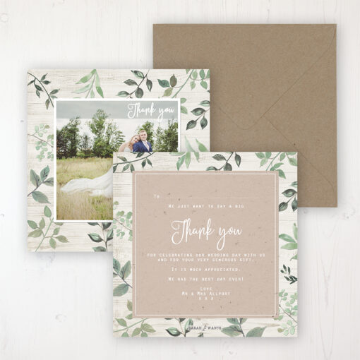 Evergreen Forest Wedding Thank You Card - Flat Personalised with a Message & Photo