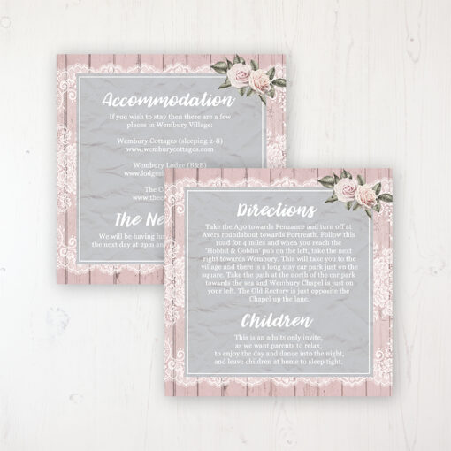 Powder Rose Wedding Info Insert Card Personalised Front & Back