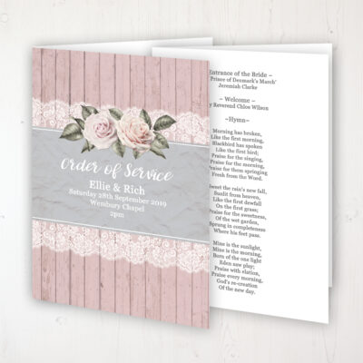 Powder Rose Wedding Order of Service - Booklet Personalised Front & Inside Pages
