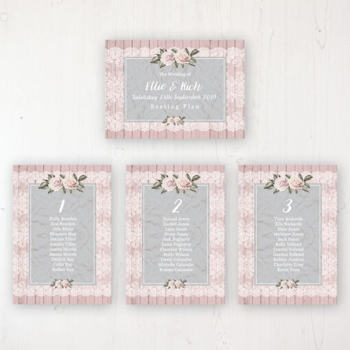 Powder Rose Wedding Table Plan Cards Personalised with Table Names and Guest Names