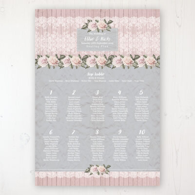 Powder Rose Wedding Table Plan Poster Personalised with Table and Guest Names