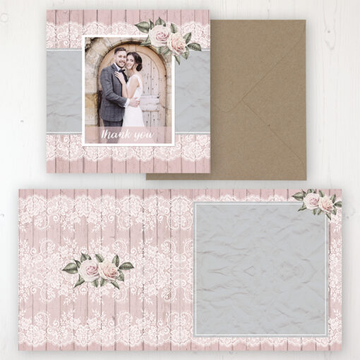 Powder Rose Wedding Thank You Card - Folded Personalised with a Message & Photo