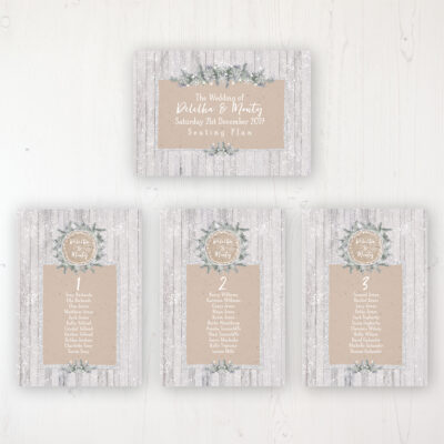 Winter Wonderland Wedding Table Plan Cards Personalised with Table Names and Guest Names