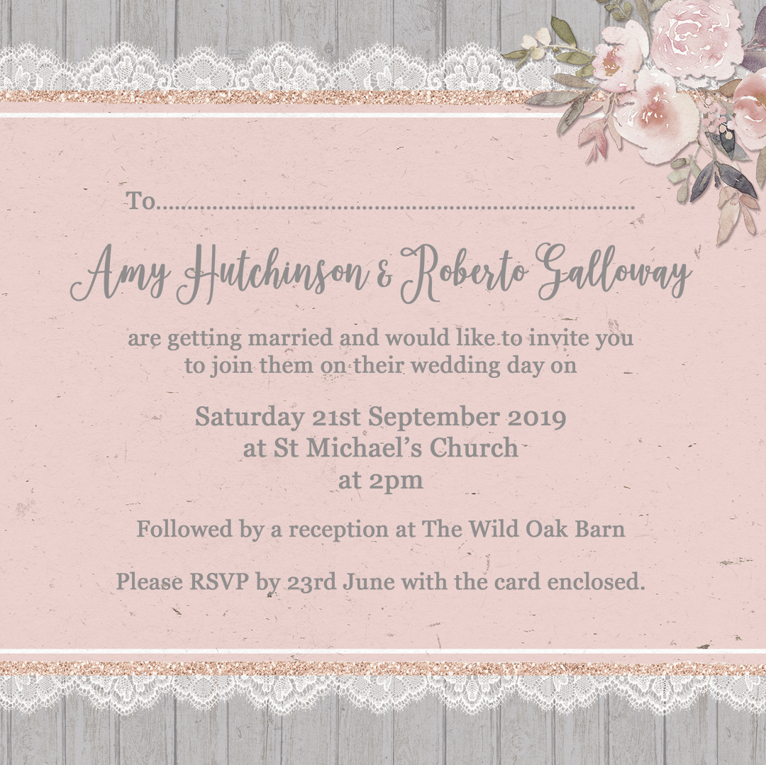 Example of Wedding Invite Wording without Parents in Delicate Mist Design from Sarah Wants