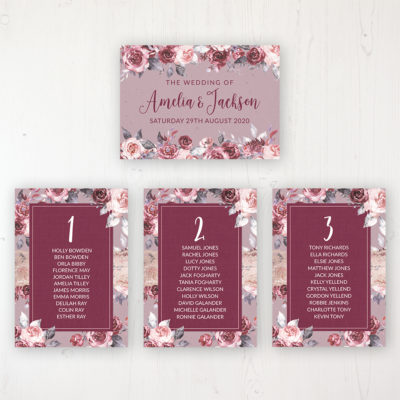 Bordeaux Vineyard Wedding Table Plan Cards Personalised with Table Names and Guest Names