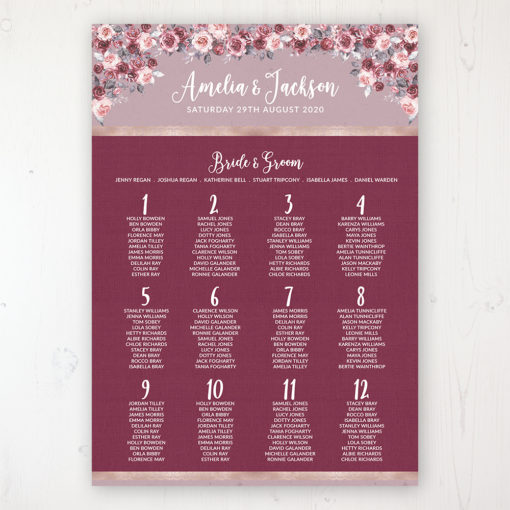 Bordeaux Vineyard Wedding Table Plan Poster Personalised with Table and Guest Names