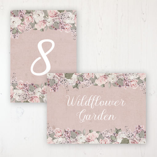 Dusty Rose Garden Wedding Table Name & Number Personalised Table Name Card and Number Card