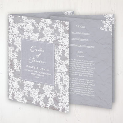 Floraison Lace Wedding Order of Service - Booklet Personalised Front & Inside Pages