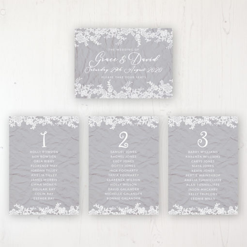 Floraison Lace Wedding Table Plan Cards Personalised with Table Names and Guest Names