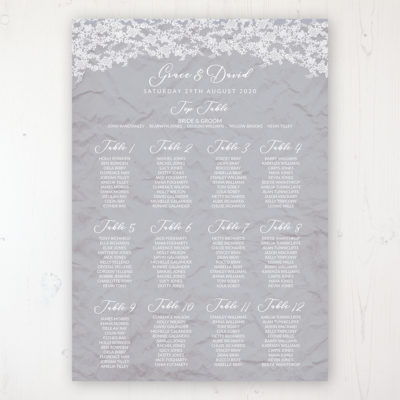 Floraison Lace Wedding Table Plan Poster Personalised with Table and Guest Names