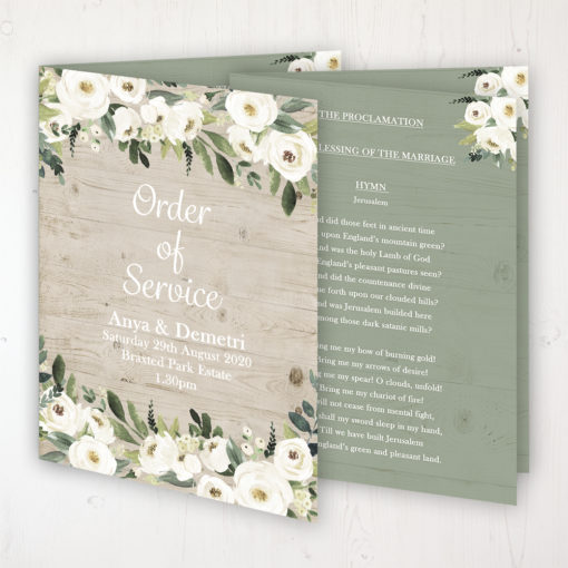 Forrester Green Wedding Order of Service - Booklet Personalised Front & Inside Pages